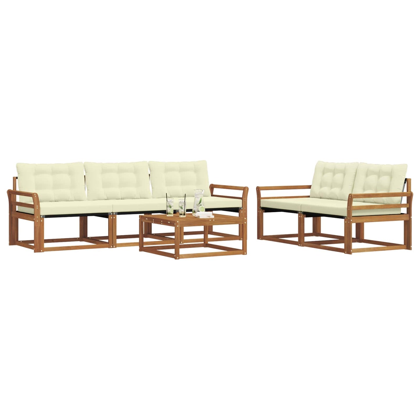 Set di divani da esterno con cuscino 6 pcs Naturale e Crema | homemem39