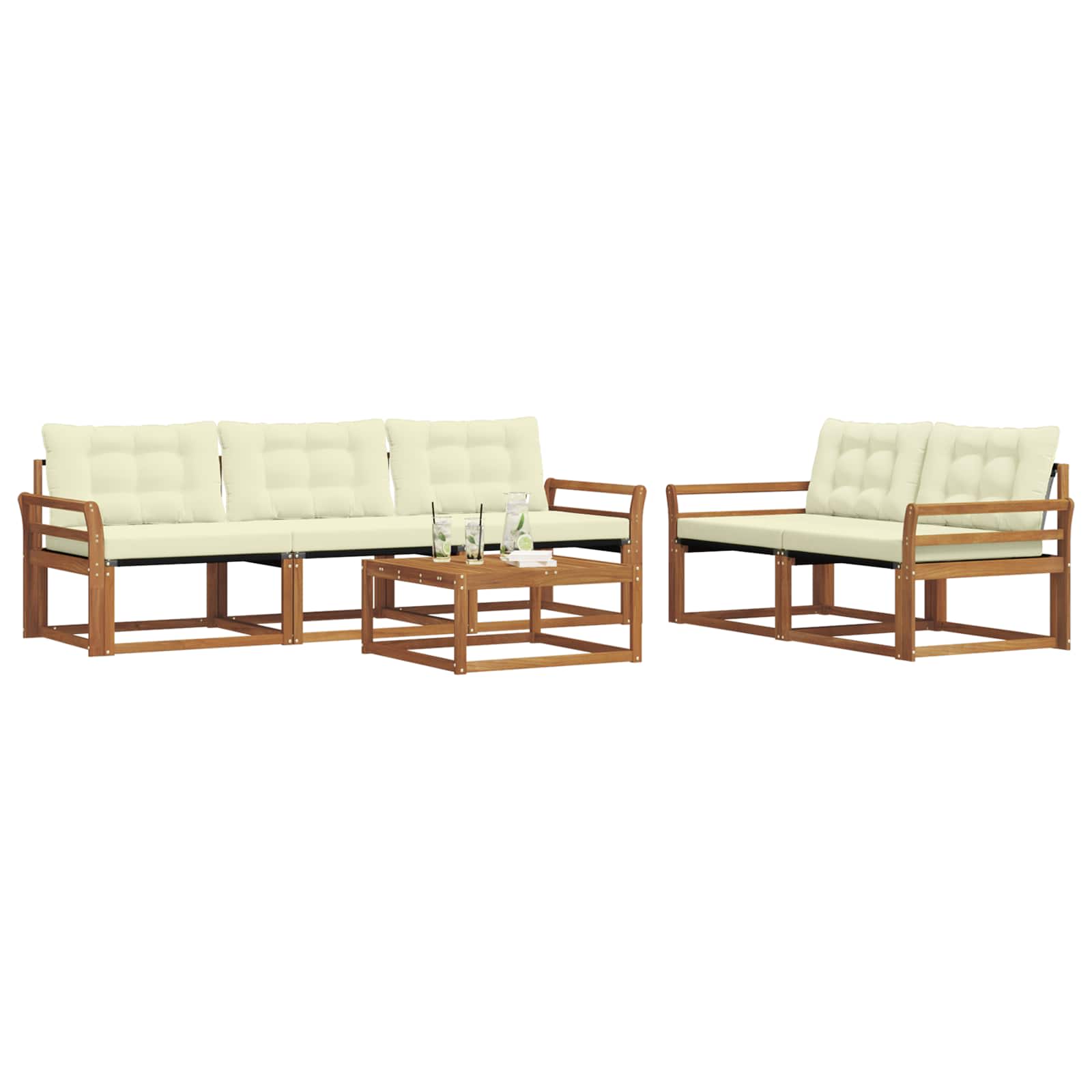Set di divani da esterno con cuscino 6 pcs Naturale e Crema | homemem39