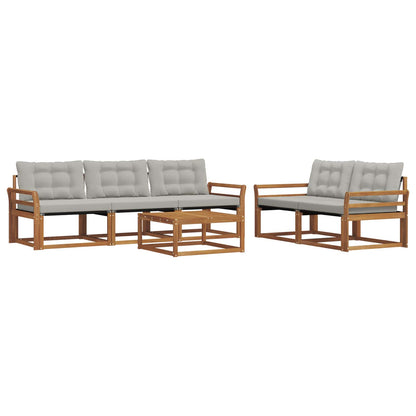 Set di divani da esterno 6 pcs Grigio Naturale e Chiaro