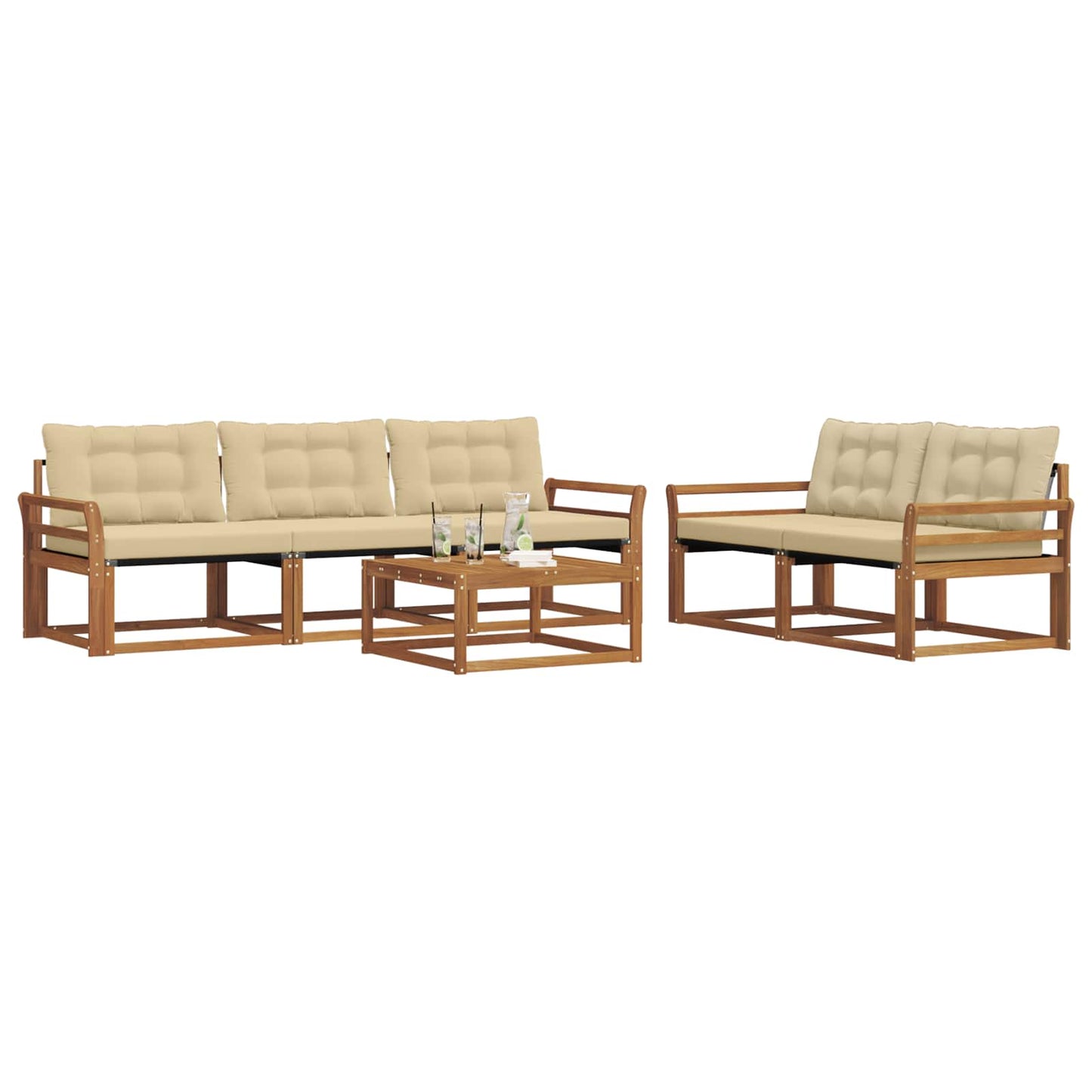 Set di divani da esterno con cuscino 6 pcs Naturale e Beige