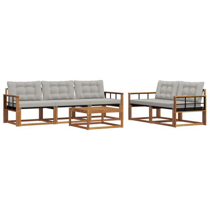 Set di divani da esterno 6 pcs Grigio Naturale e Chiaro