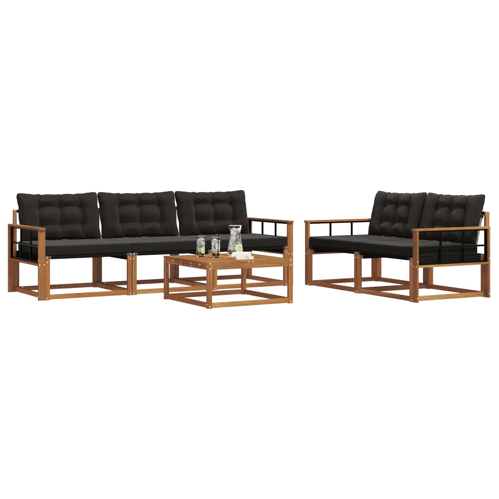 Set di divani da esterno con cuscino 6 pcs Naturale e Nero | homemem39