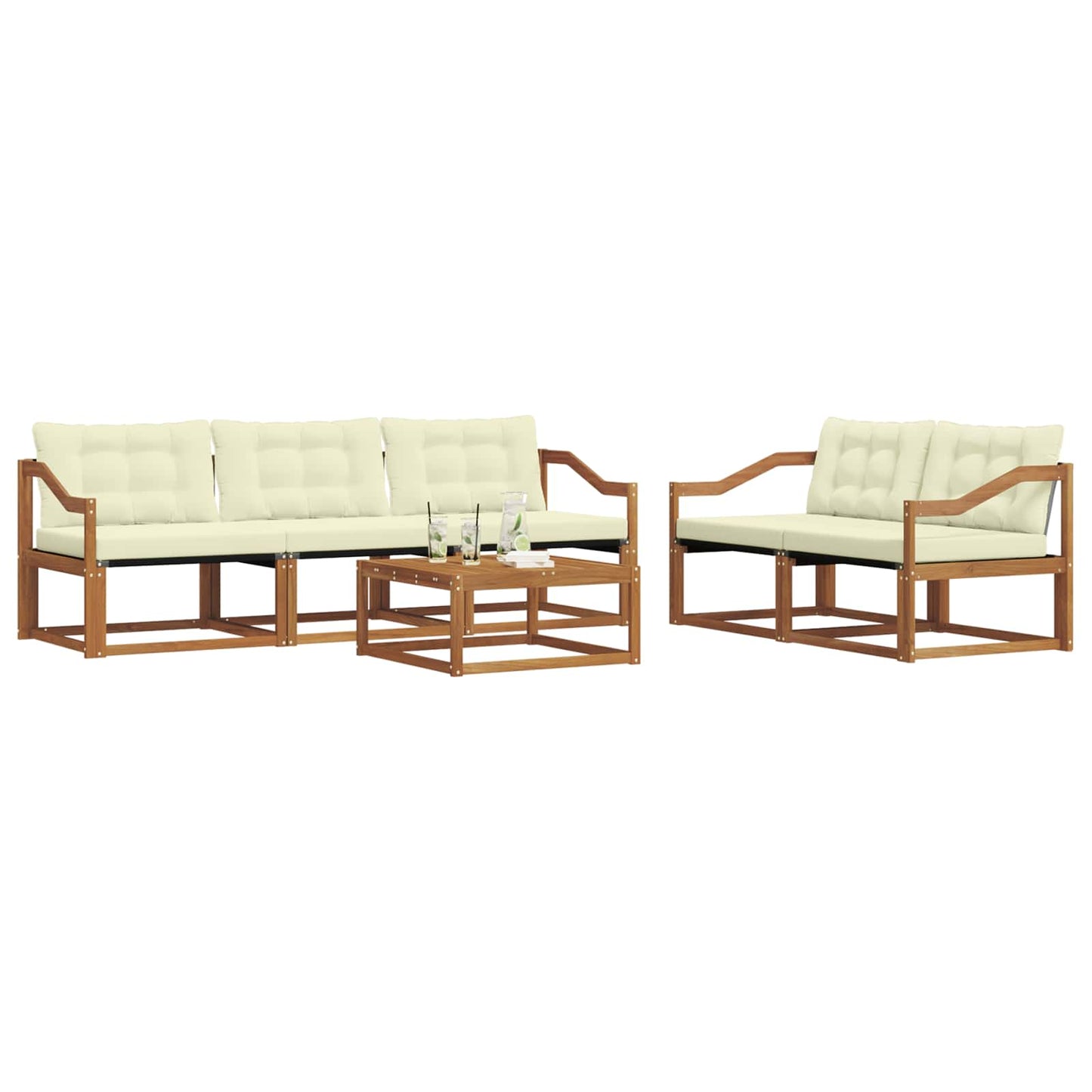 Set di divani da esterno con cuscino 6 pcs Naturale e Crema | homemem39