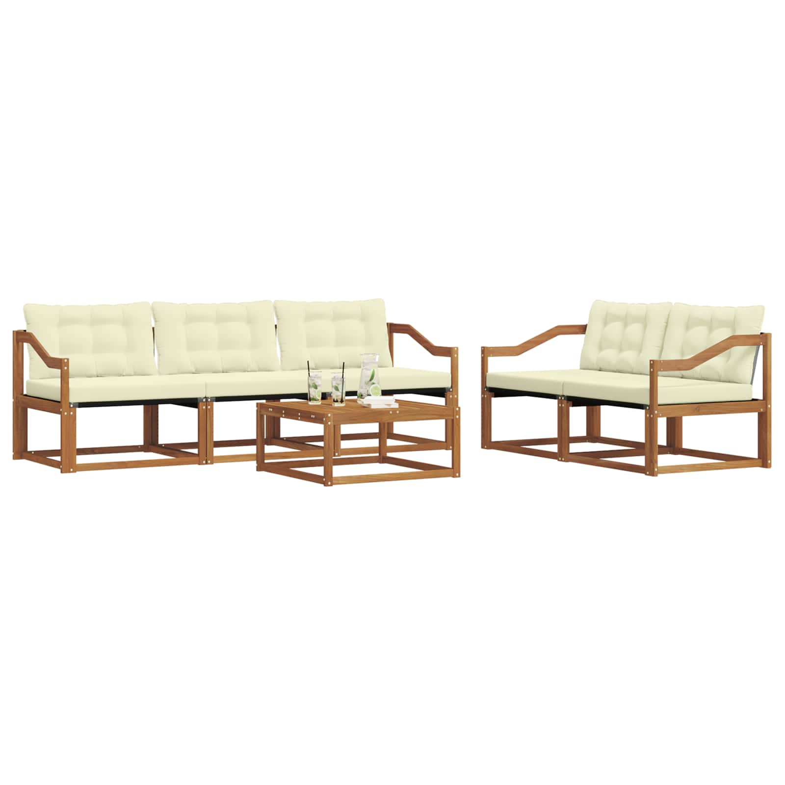 Set di divani da esterno con cuscino 6 pcs Naturale e Crema | homemem39