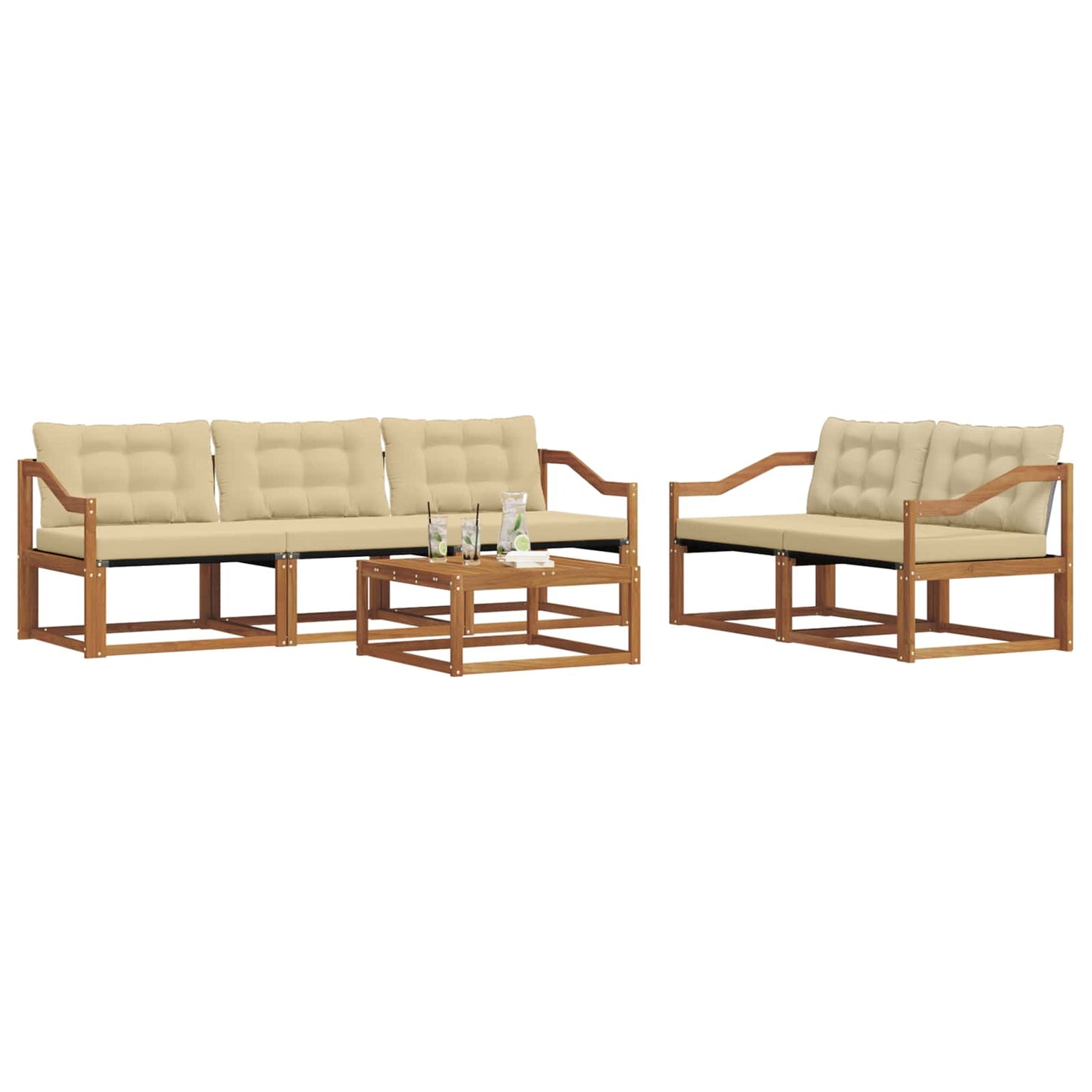 Set di divani da esterno con cuscino 6 pcs Naturale e Beige