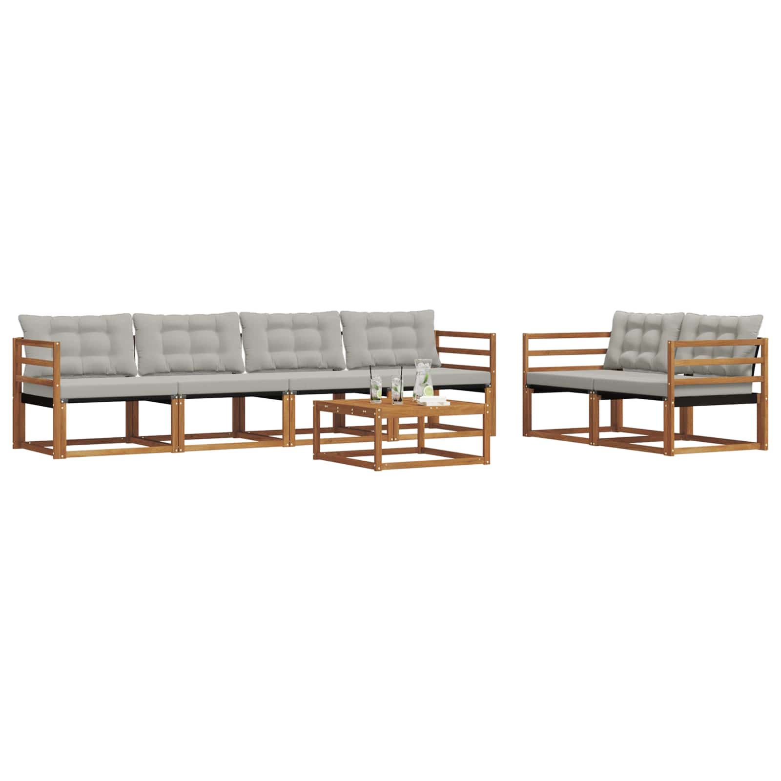 Set di divani da esterno 7 pcs Grigio Naturale e Chiaro | homemem39