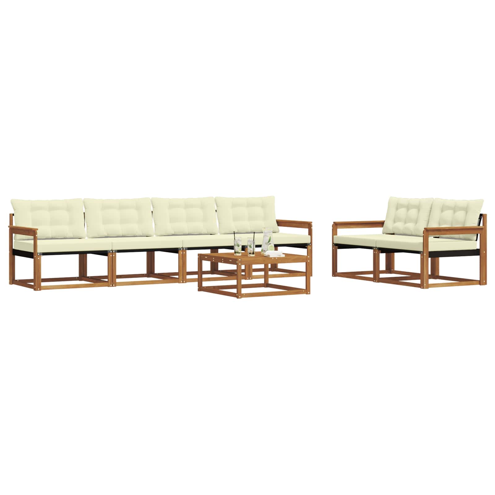 Set di divani da esterno con cuscino 7 pcs Naturale e Crema | homemem39