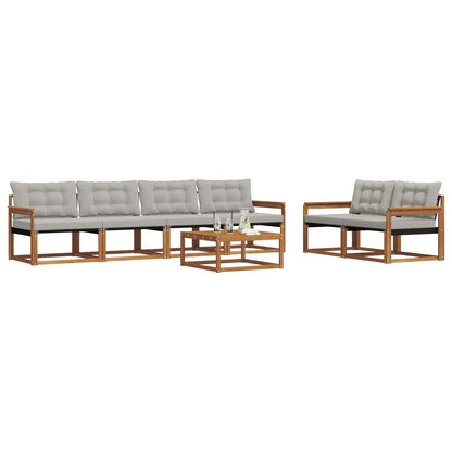 Set di divani da esterno 7 pcs Grigio Naturale e Chiaro