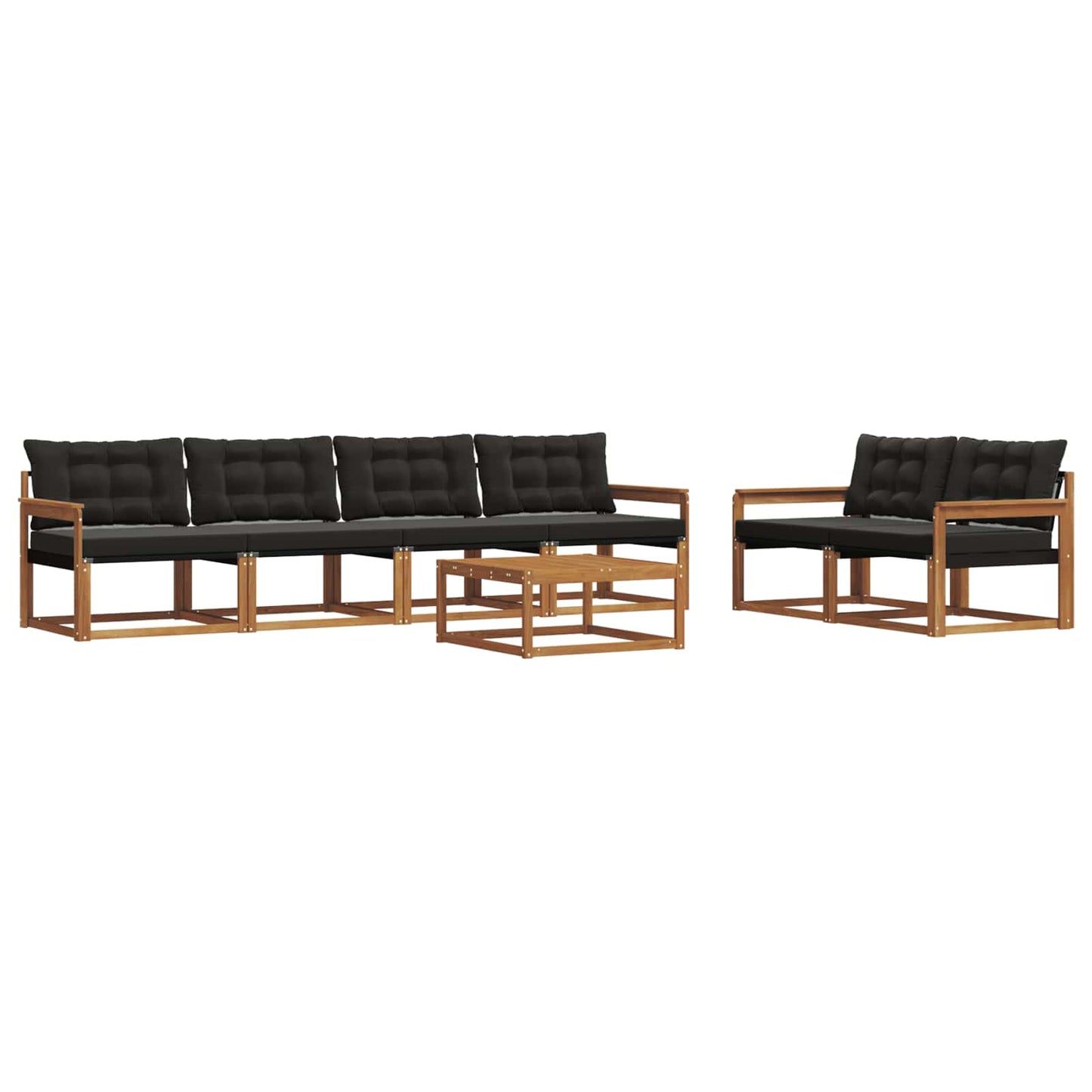 Set di divani da esterno con cuscino 7 pcs Naturale e Nero