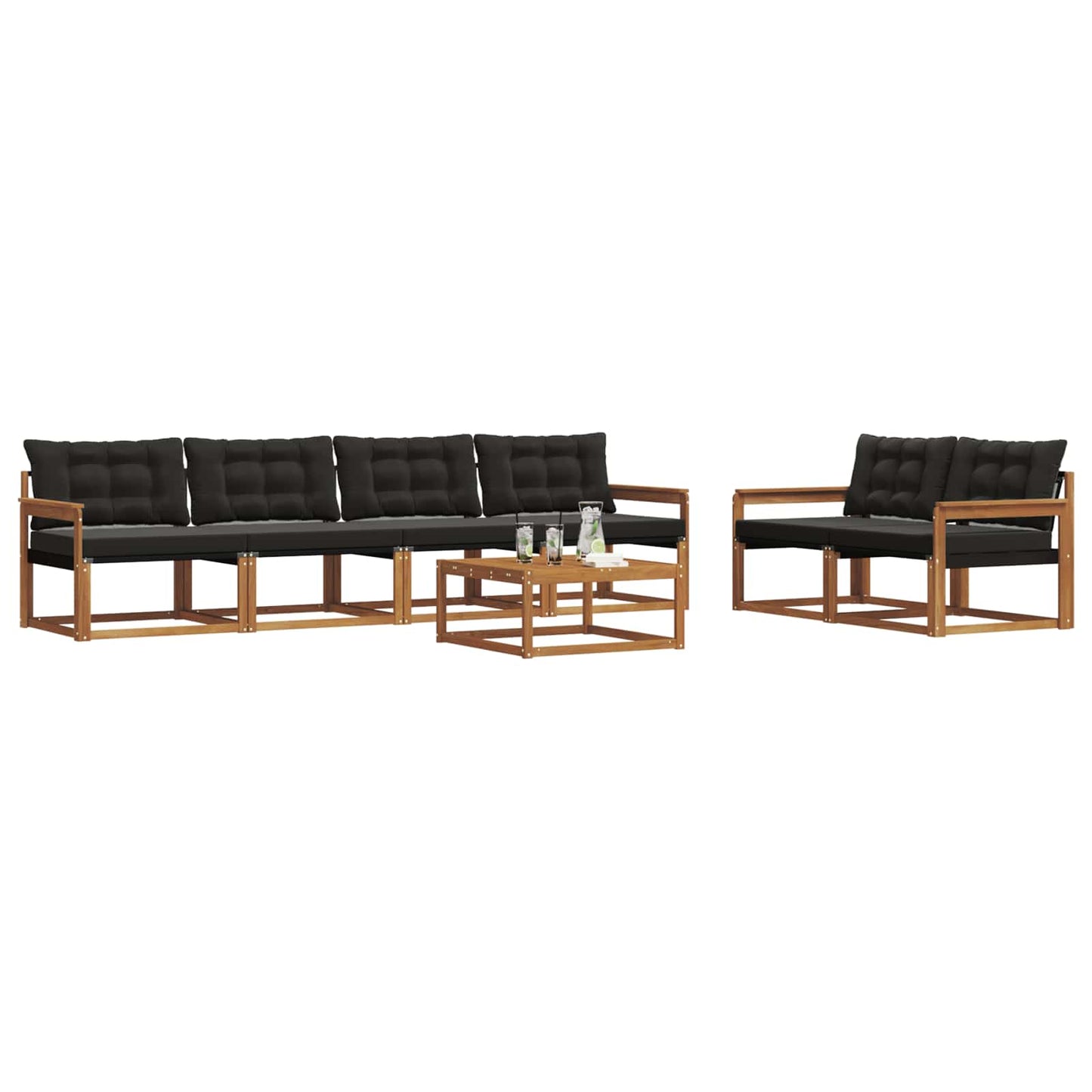 Set di divani da esterno con cuscino 7 pcs Naturale e Nero
