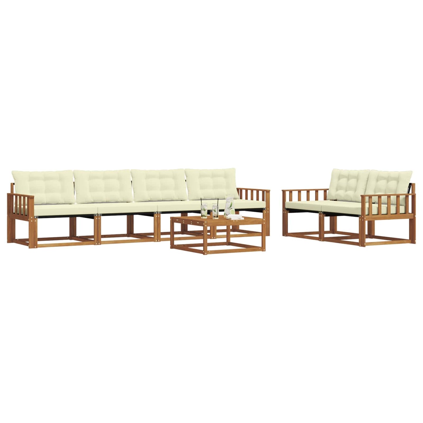 Set di divani da esterno con cuscino 7 pcs Naturale e Crema