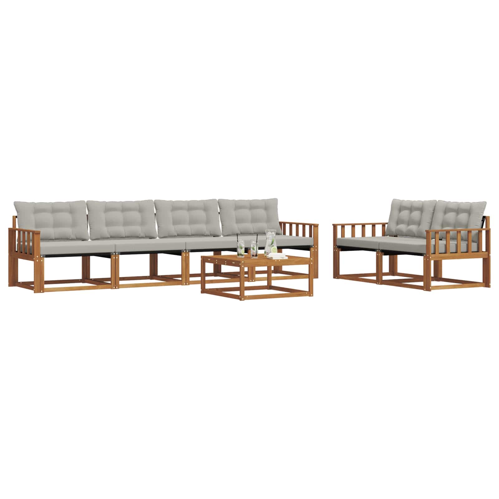 Set di divani da esterno 7 pcs Grigio Naturale e Chiaro | homemem39