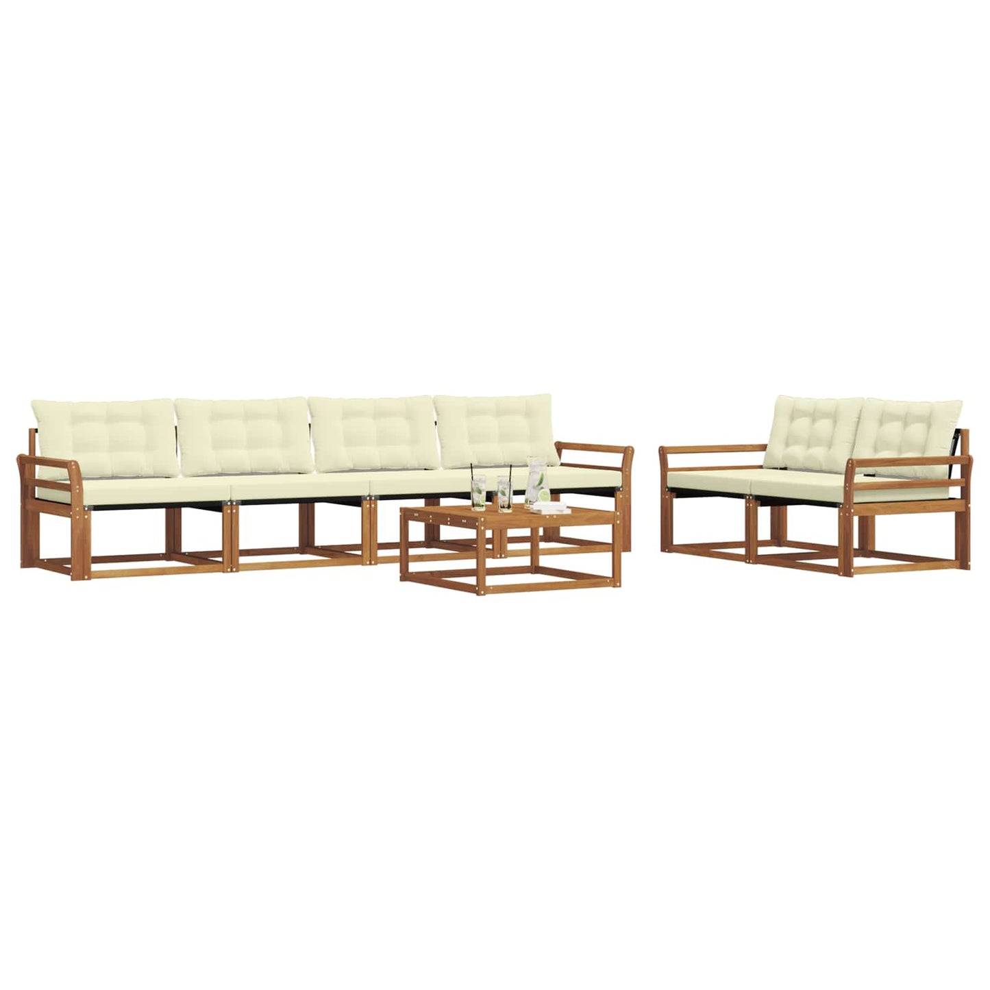 Set di divani da esterno con cuscino 7 pcs Naturale e Crema | homemem39