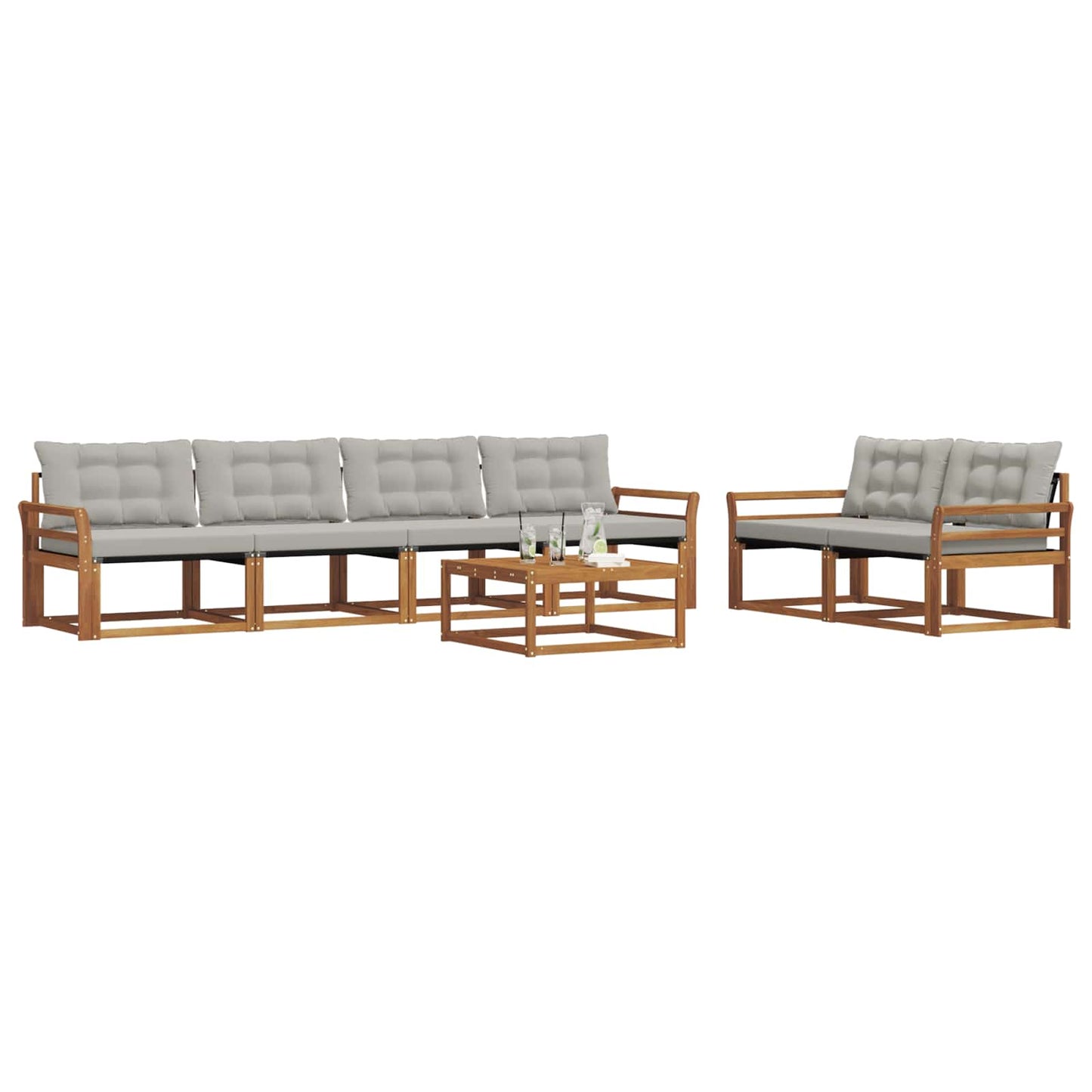 Set di divani da esterno 7 pcs Grigio Naturale e Chiaro | homemem39