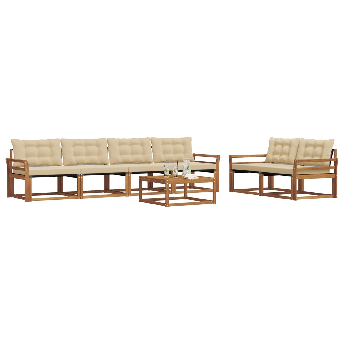 Set di divani da esterno con cuscino 7 pcs Naturale e Beige | homemem39