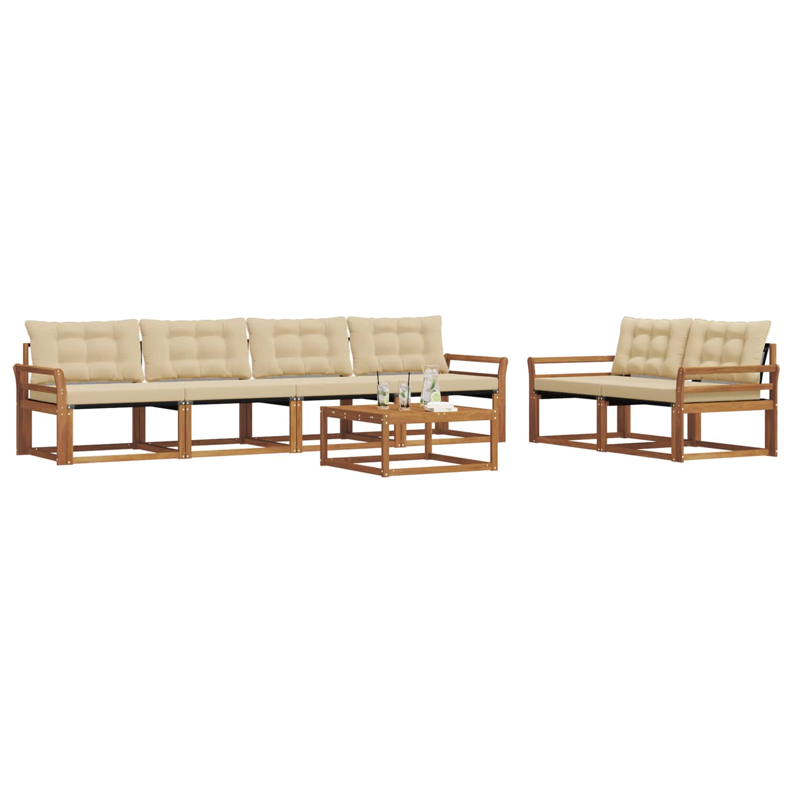 Set di divani da esterno con cuscino 7 pcs Naturale e Beige | homemem39