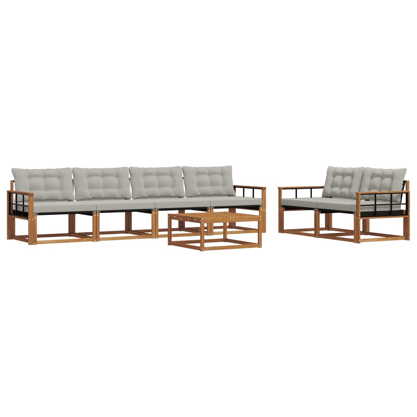 Set di divani da esterno 7 pcs Grigio Naturale e Chiaro