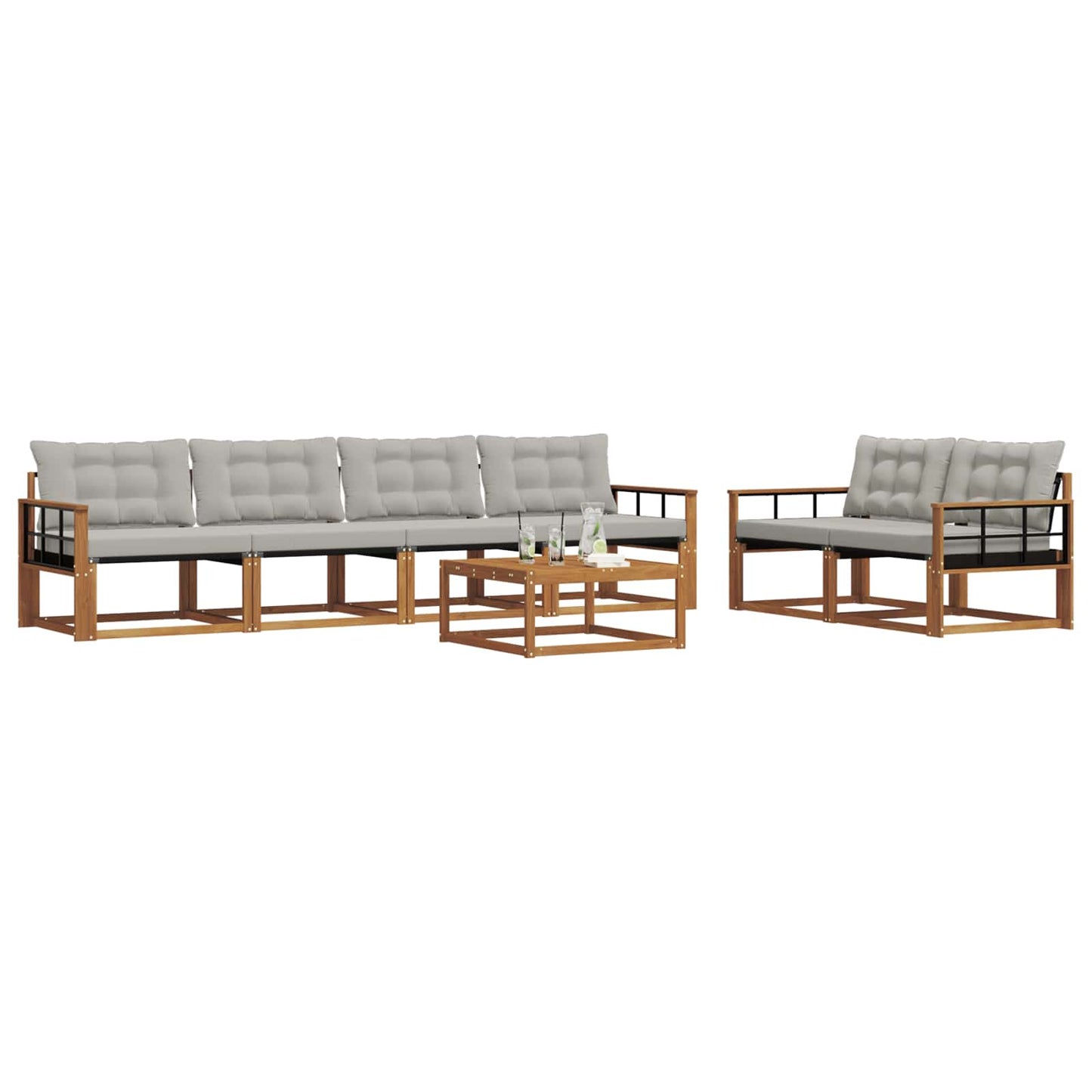 Set di divani da esterno 7 pcs Grigio Naturale e Chiaro