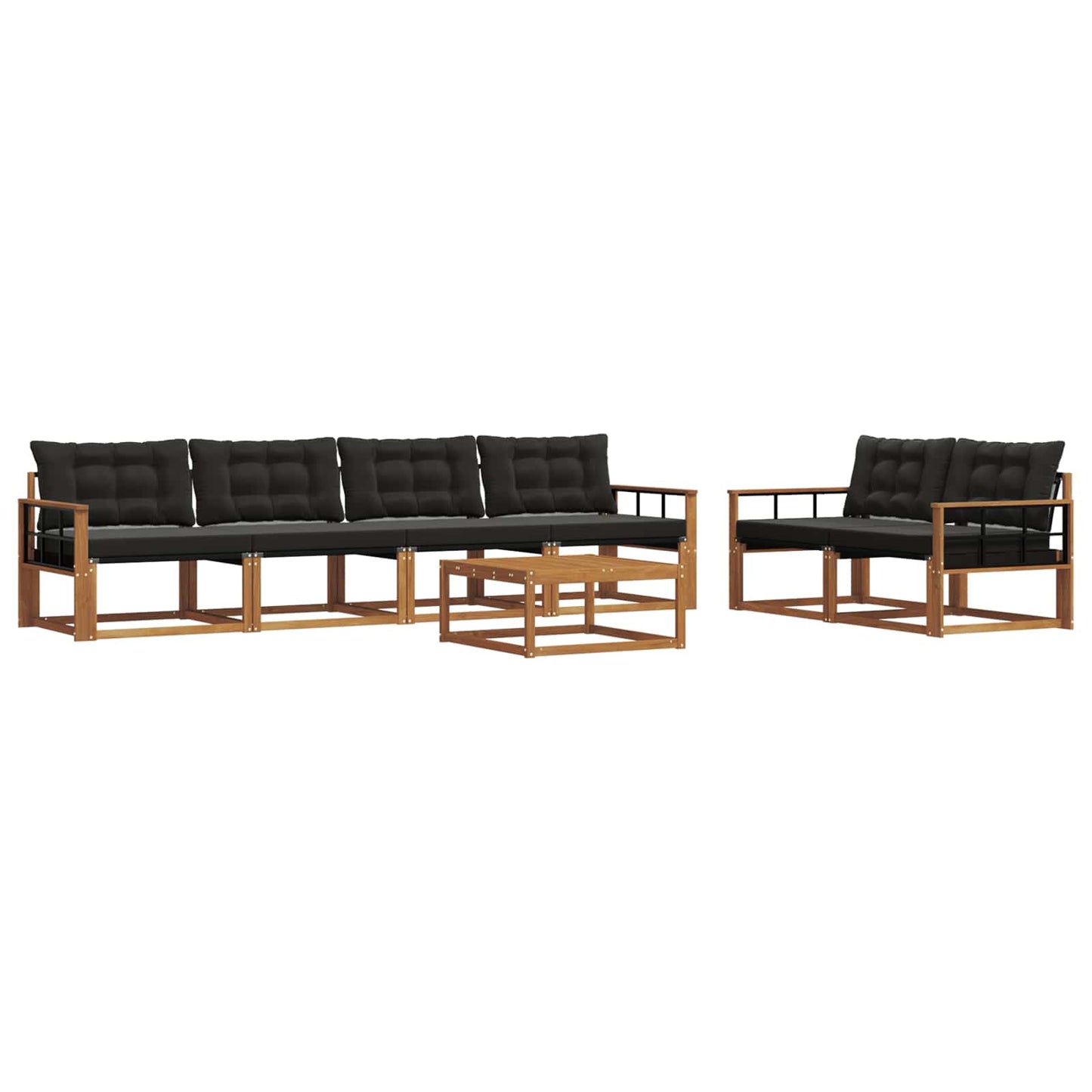 Set di divani da esterno con cuscino 7 pcs Naturale e Nero