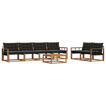 Set di divani da esterno con cuscino 7 pcs Naturale e Nero