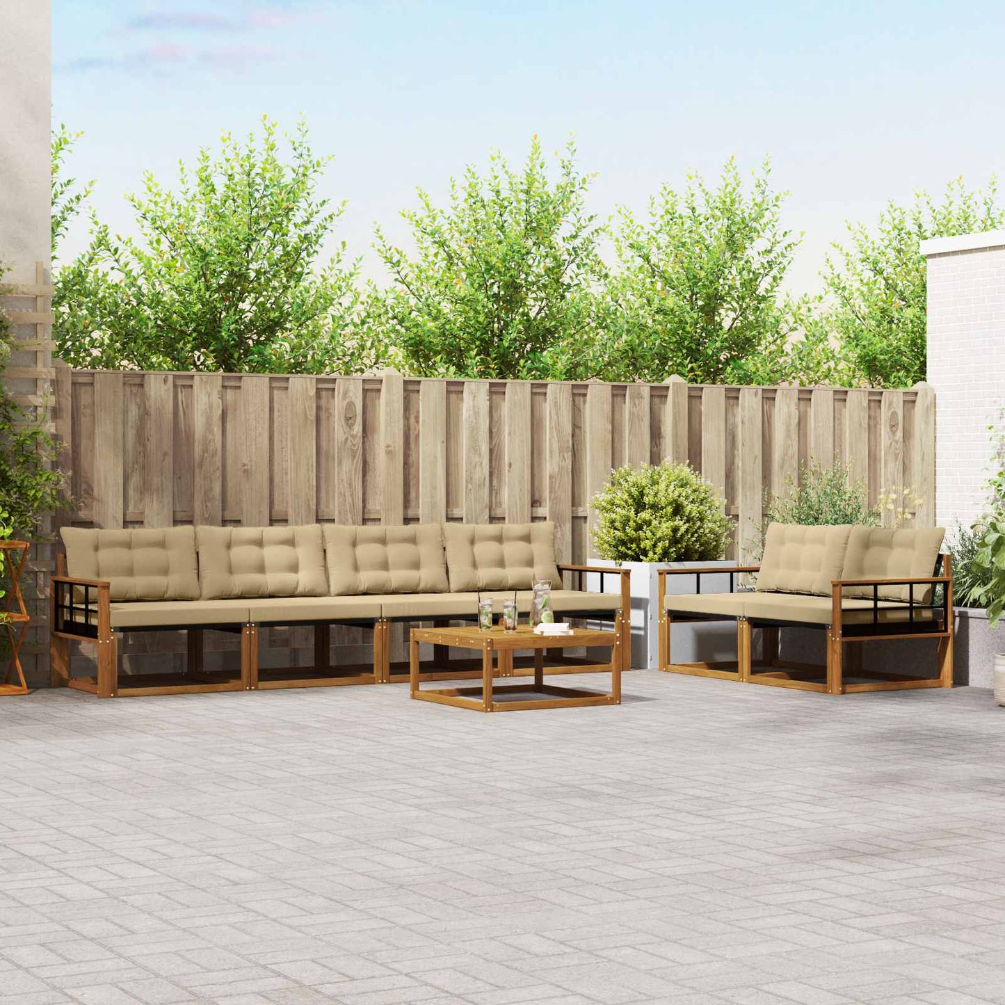 Set di divani da esterno con cuscino 7 pcs Naturale e Beige