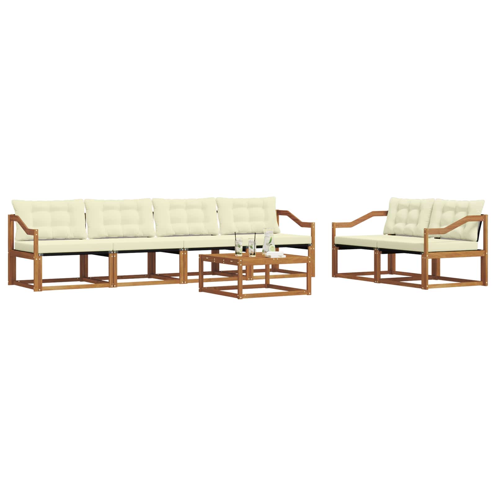 Set di divani da esterno con cuscino 7 pcs Naturale e Crema | homemem39