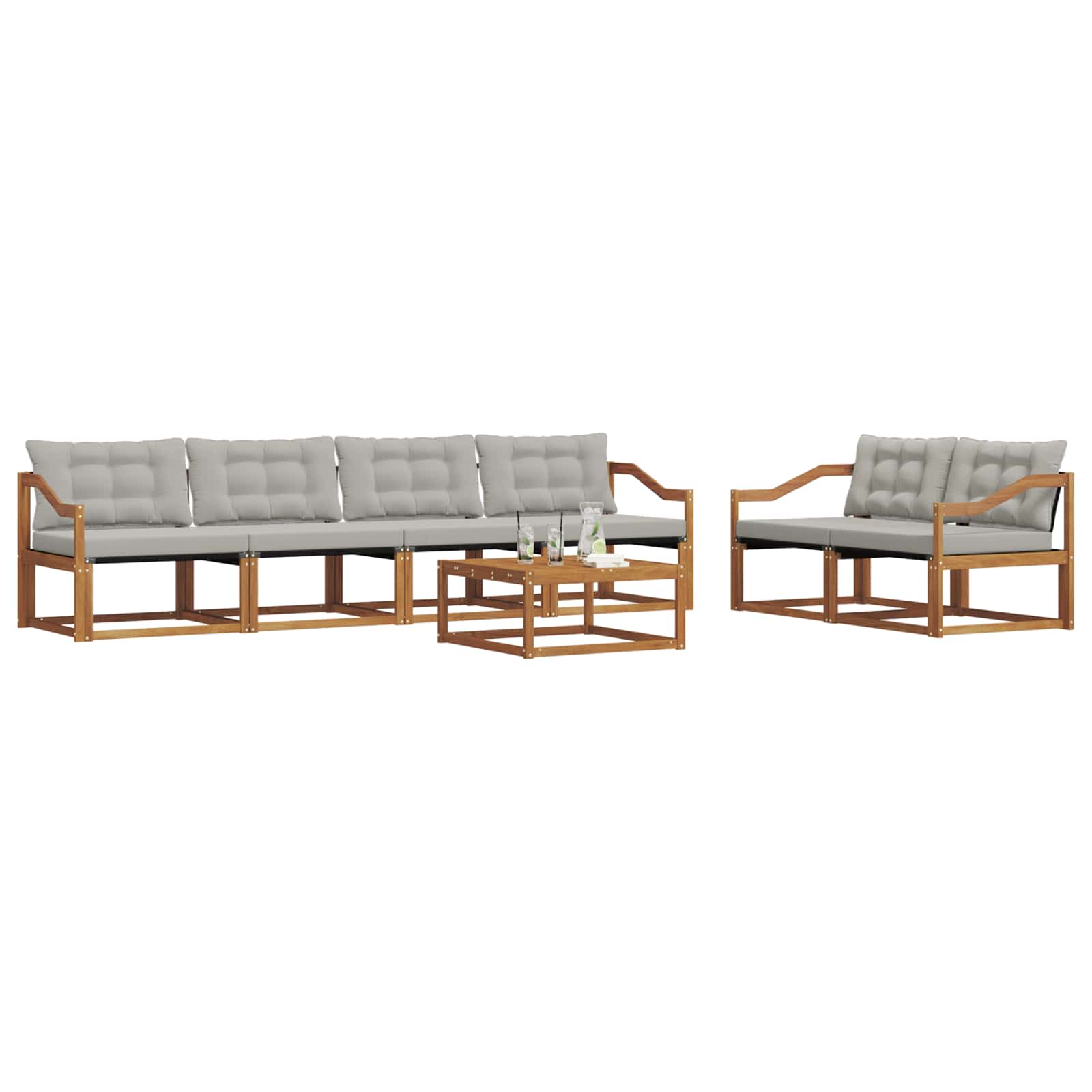 Set di divani da esterno 7 pcs Grigio Naturale e Chiaro | homemem39