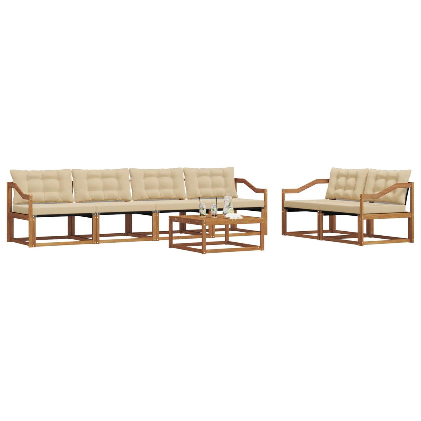 Set di divani da esterno con cuscino 7 pcs Naturale e Beige | homemem39