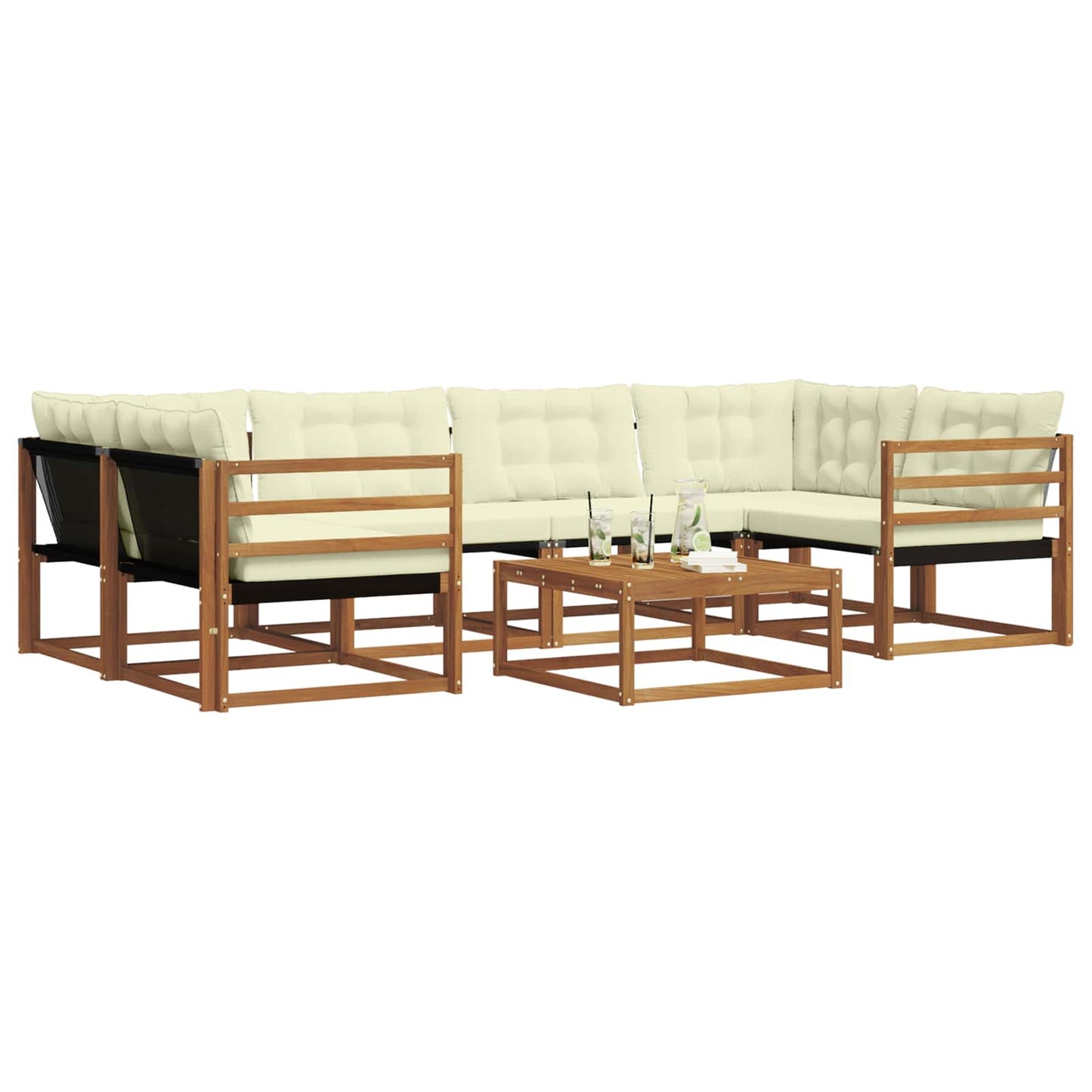 Set di divani da esterno con cuscino 7 pcs Naturale e Crema | homemem39