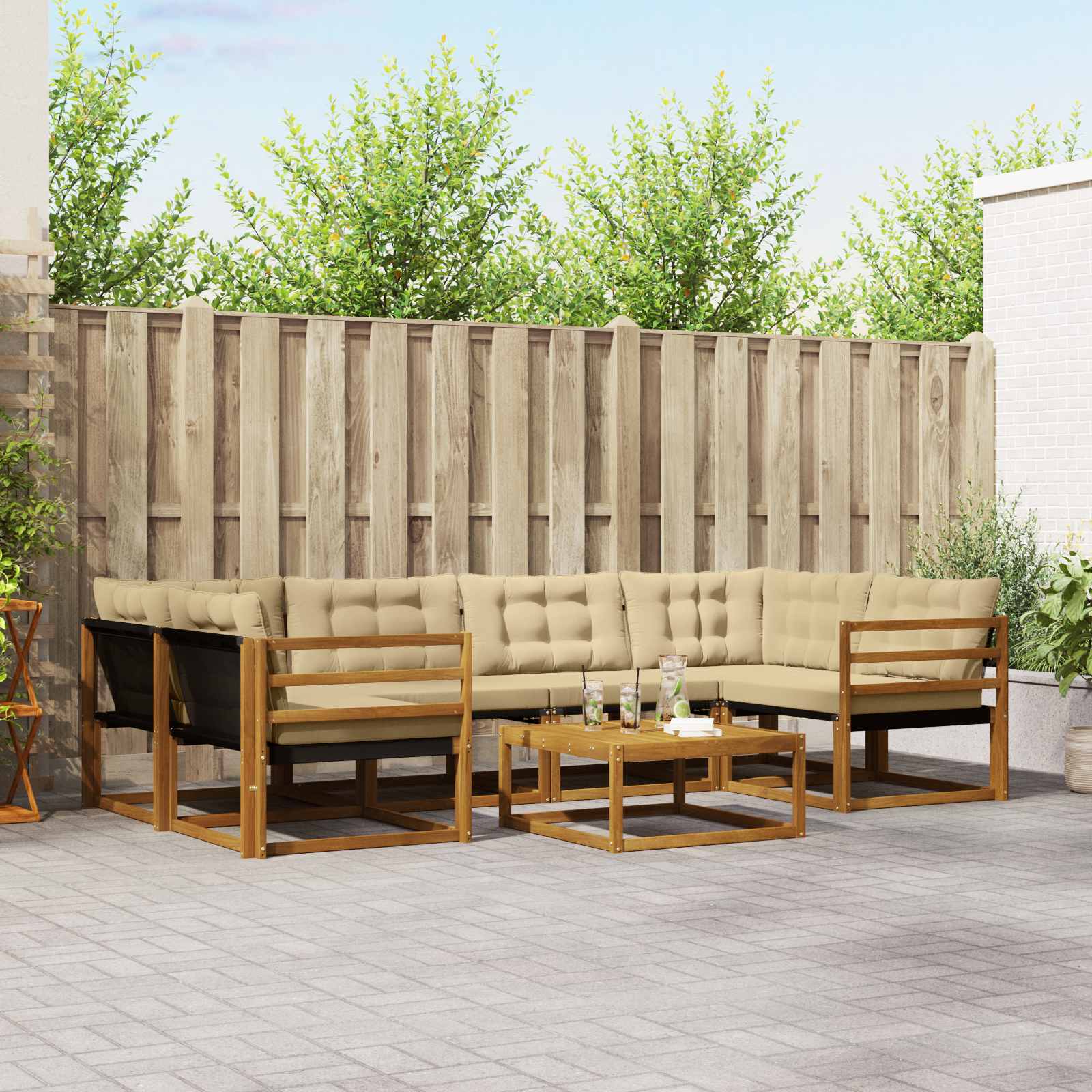 Set di divani da esterno con cuscino 7 pcs Naturale e Beige | homemem39