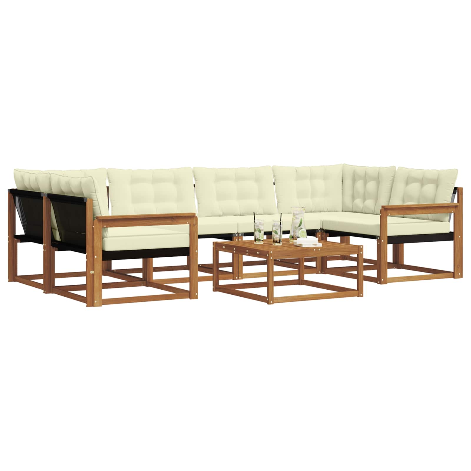 Set di divani da esterno con cuscino 7 pcs Naturale e Crema | homemem39