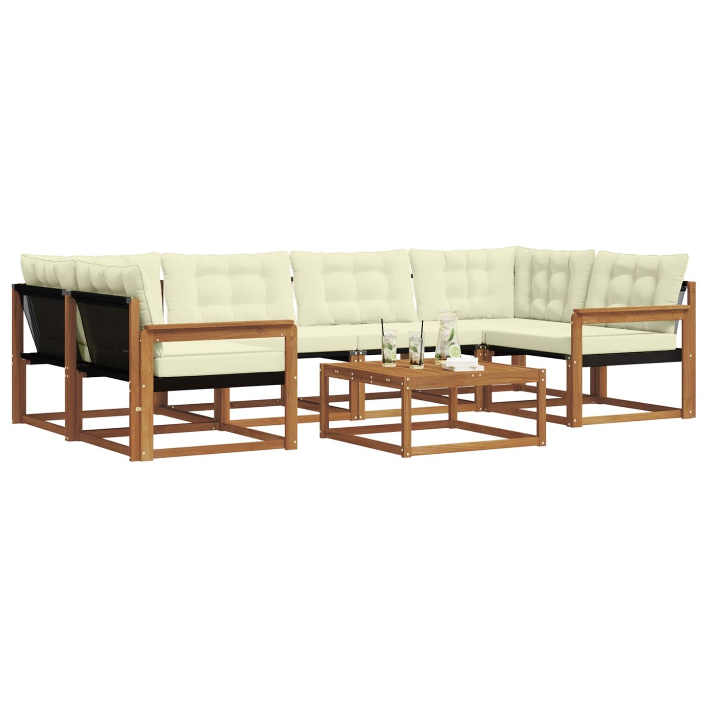 Set di divani da esterno con cuscino 7 pcs Naturale e Crema
