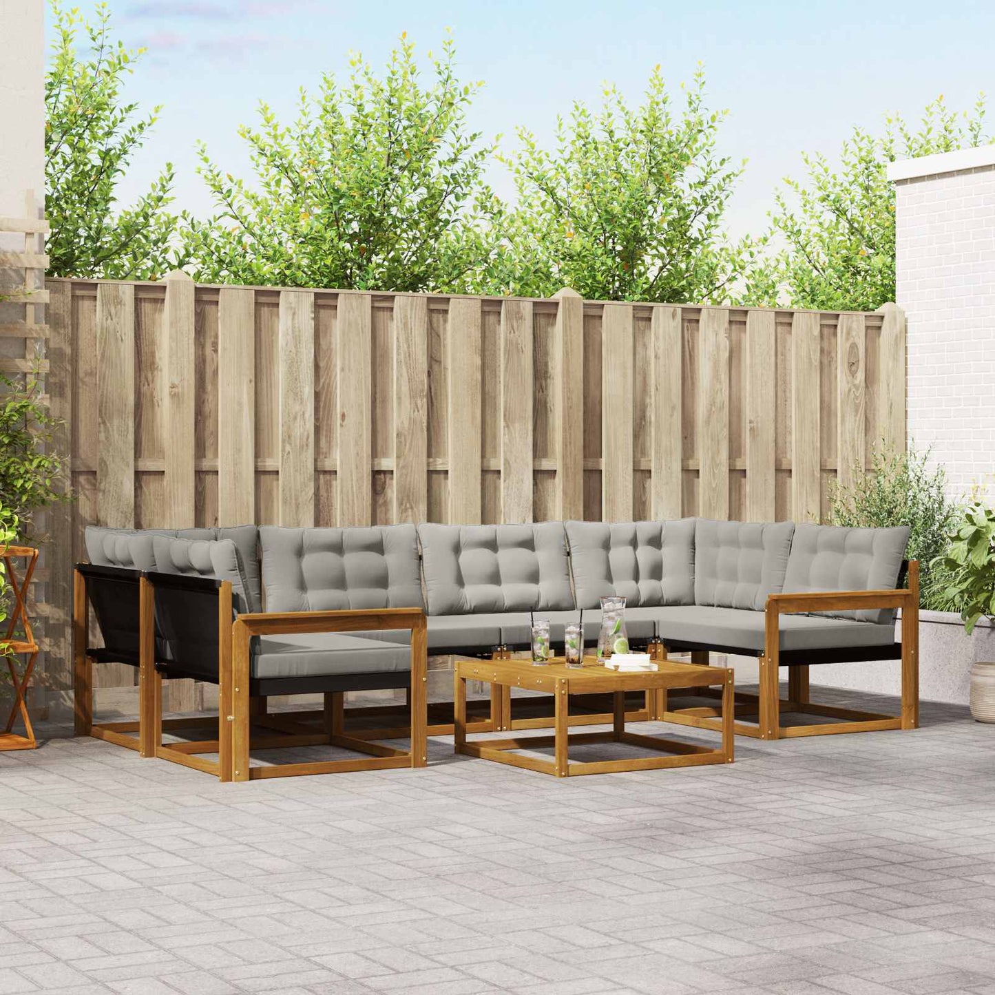 Set di divani da esterno 7 pcs Grigio Naturale e Chiaro
