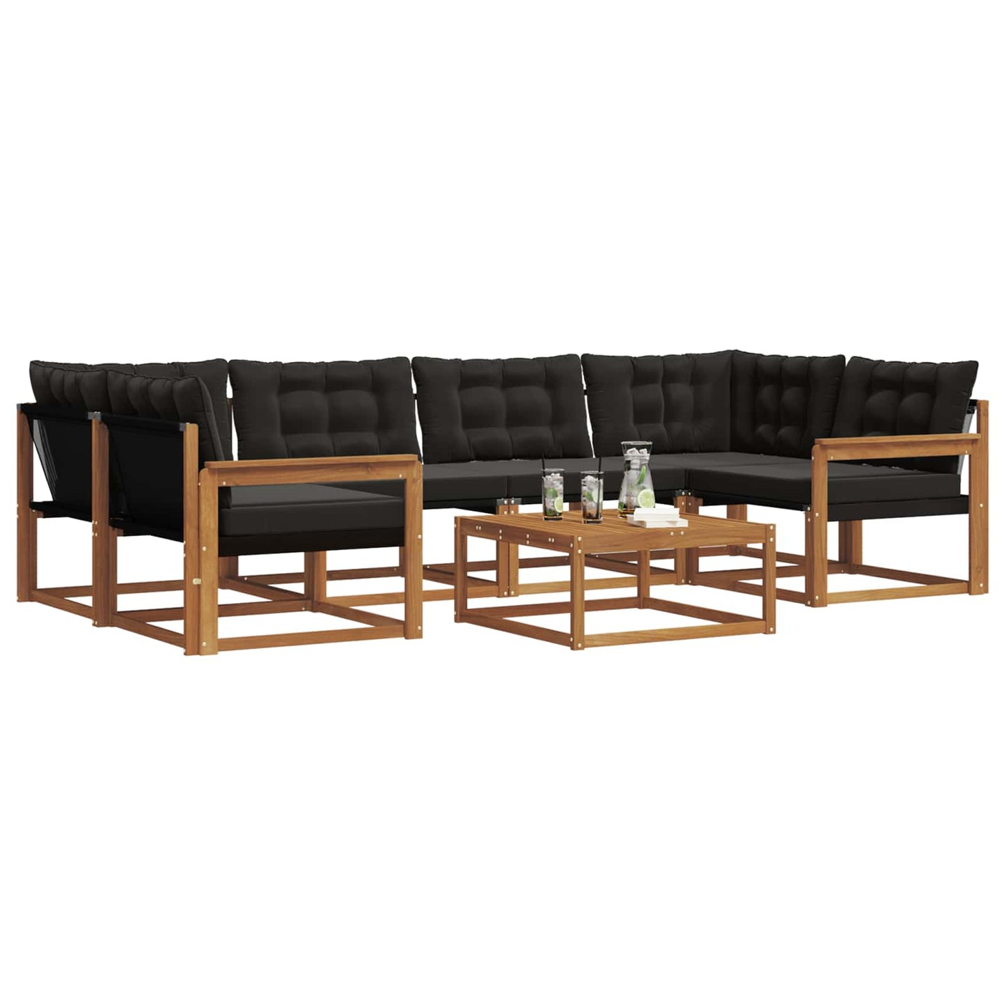 Set di divani da esterno con cuscino 7 pcs Naturale e Nero | homemem39