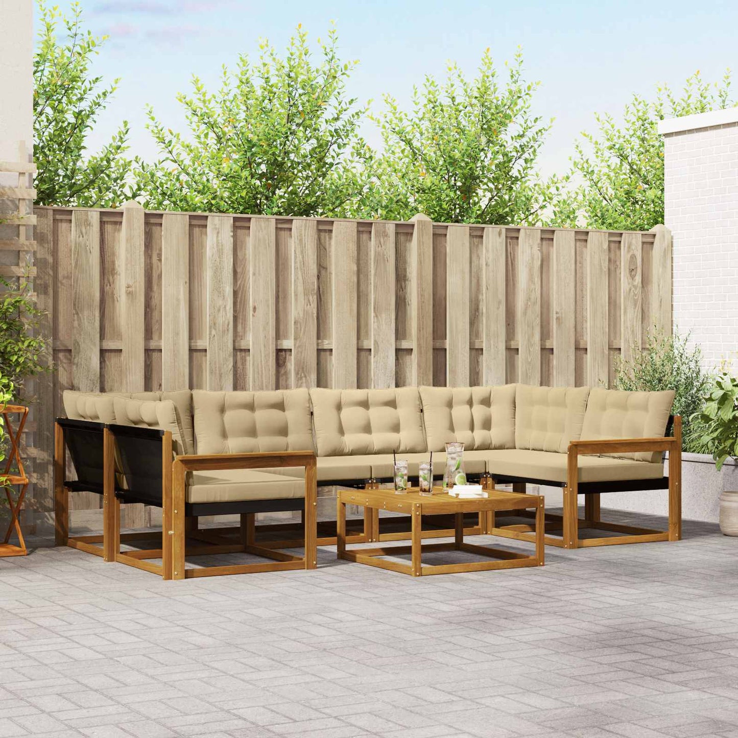 Set di divani da esterno con cuscino 7 pcs Naturale e Beige