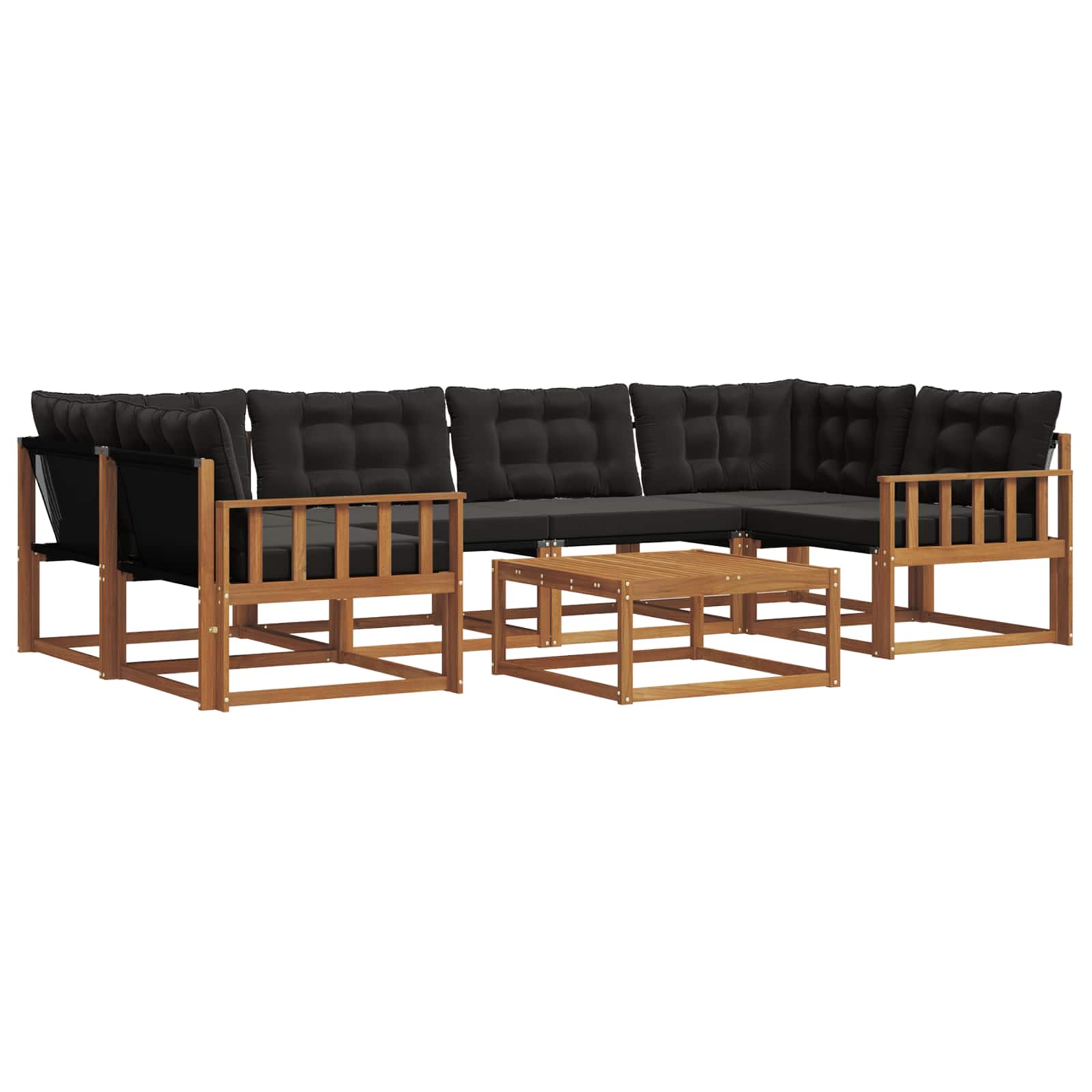 Set di divani da esterno con cuscino 7 pcs Naturale e Nero | homemem39