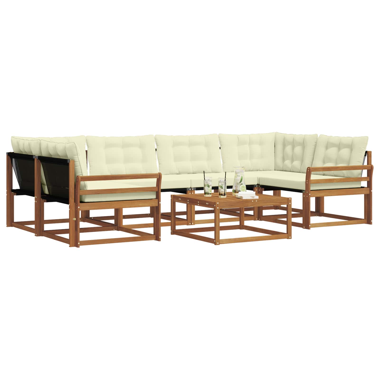 Set di divani da esterno con cuscino 7 pcs Naturale e Crema | homemem39