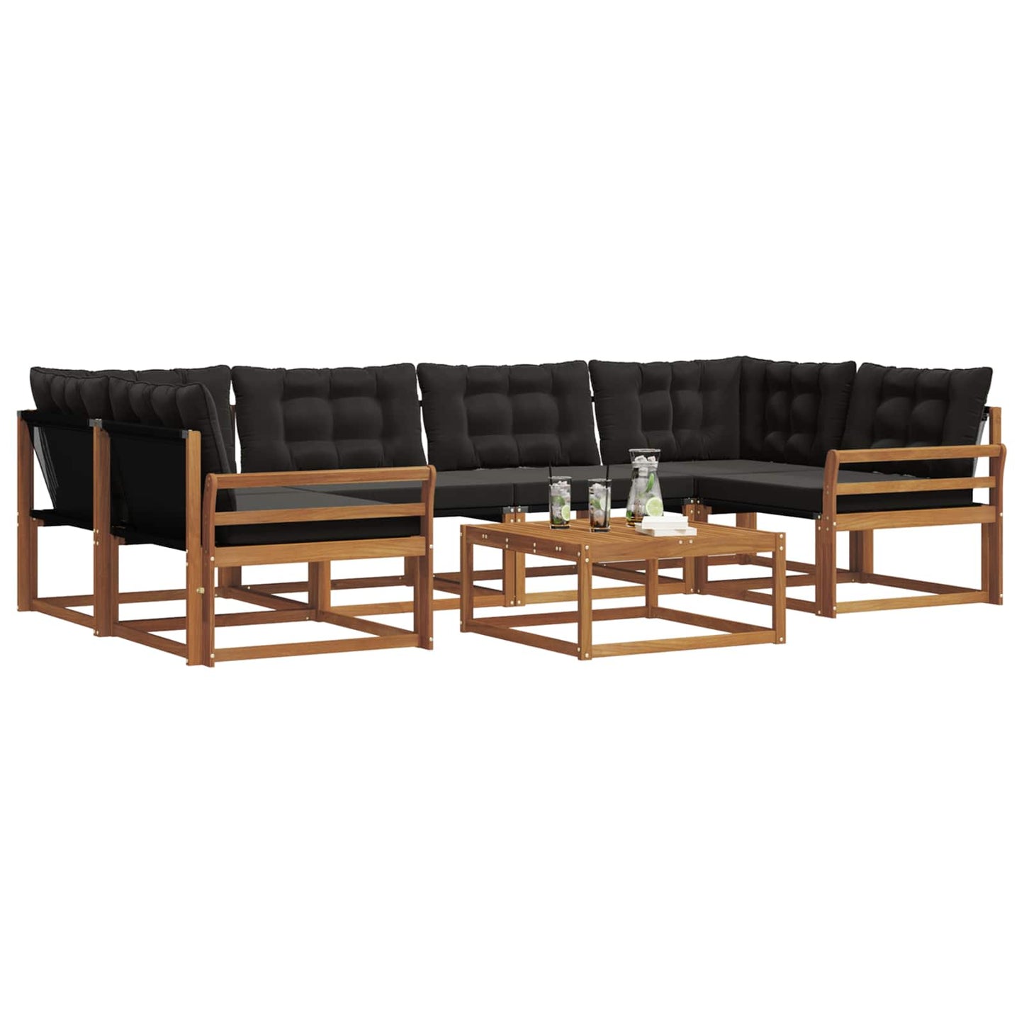 Set di divani da esterno con cuscino 7 pcs Naturale e Nero | homemem39