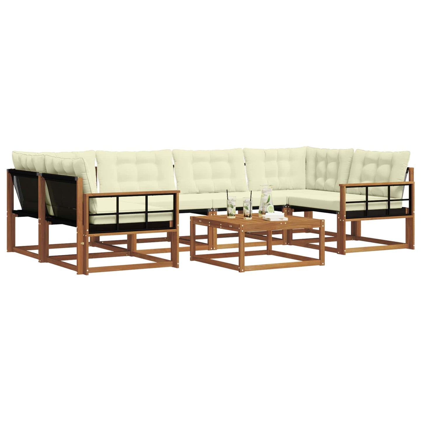 Set di divani da esterno con cuscino 7 pcs Naturale e Crema | homemem39