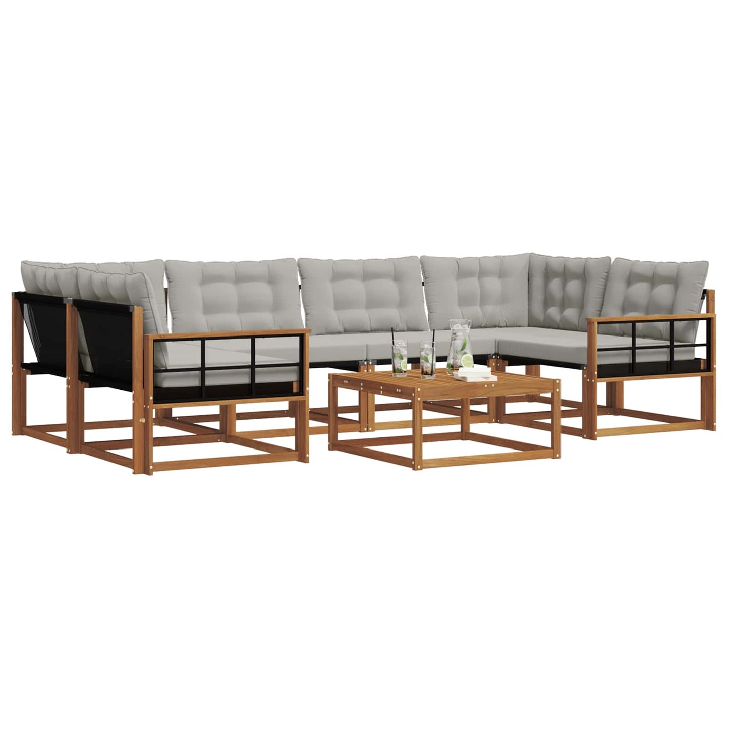 Set di divani da esterno 7 pcs Grigio Naturale e Chiaro