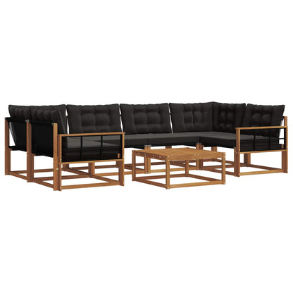 Set di divani da esterno con cuscino 7 pcs Naturale e Nero | homemem39