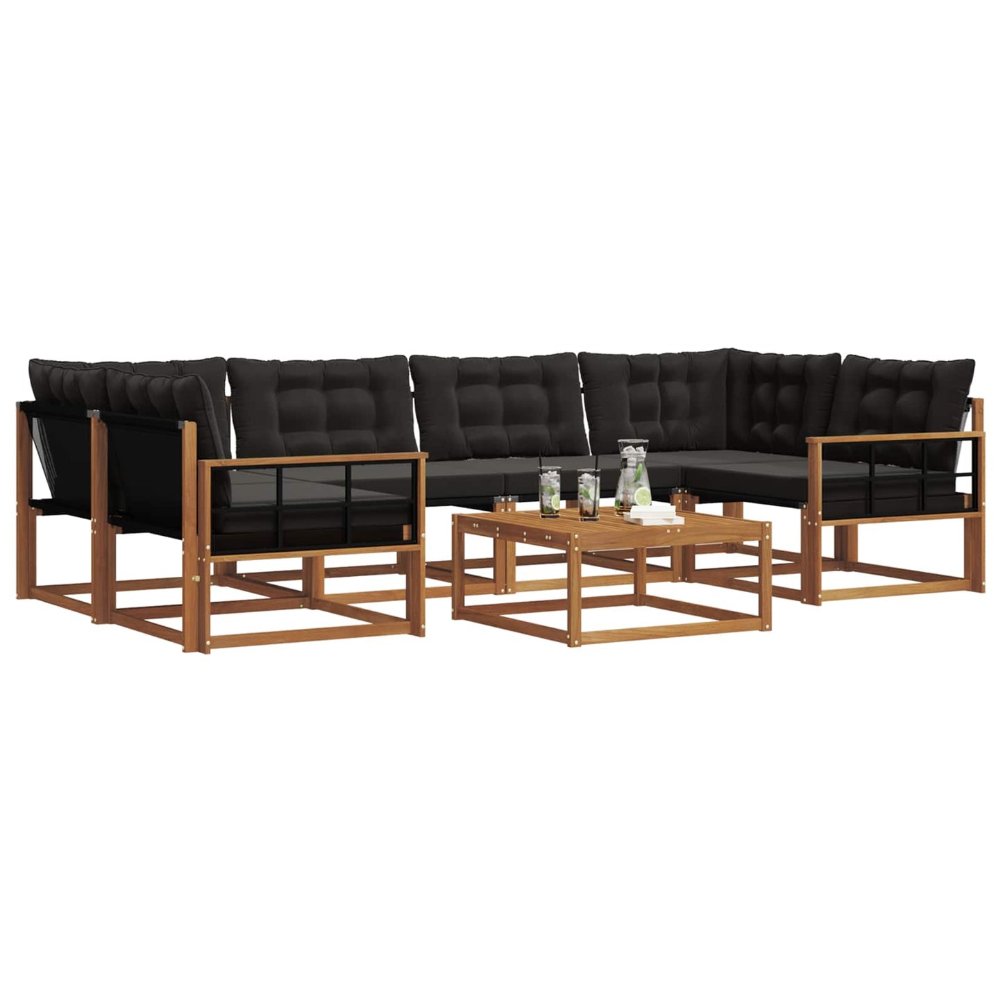 Set di divani da esterno con cuscino 7 pcs Naturale e Nero | homemem39