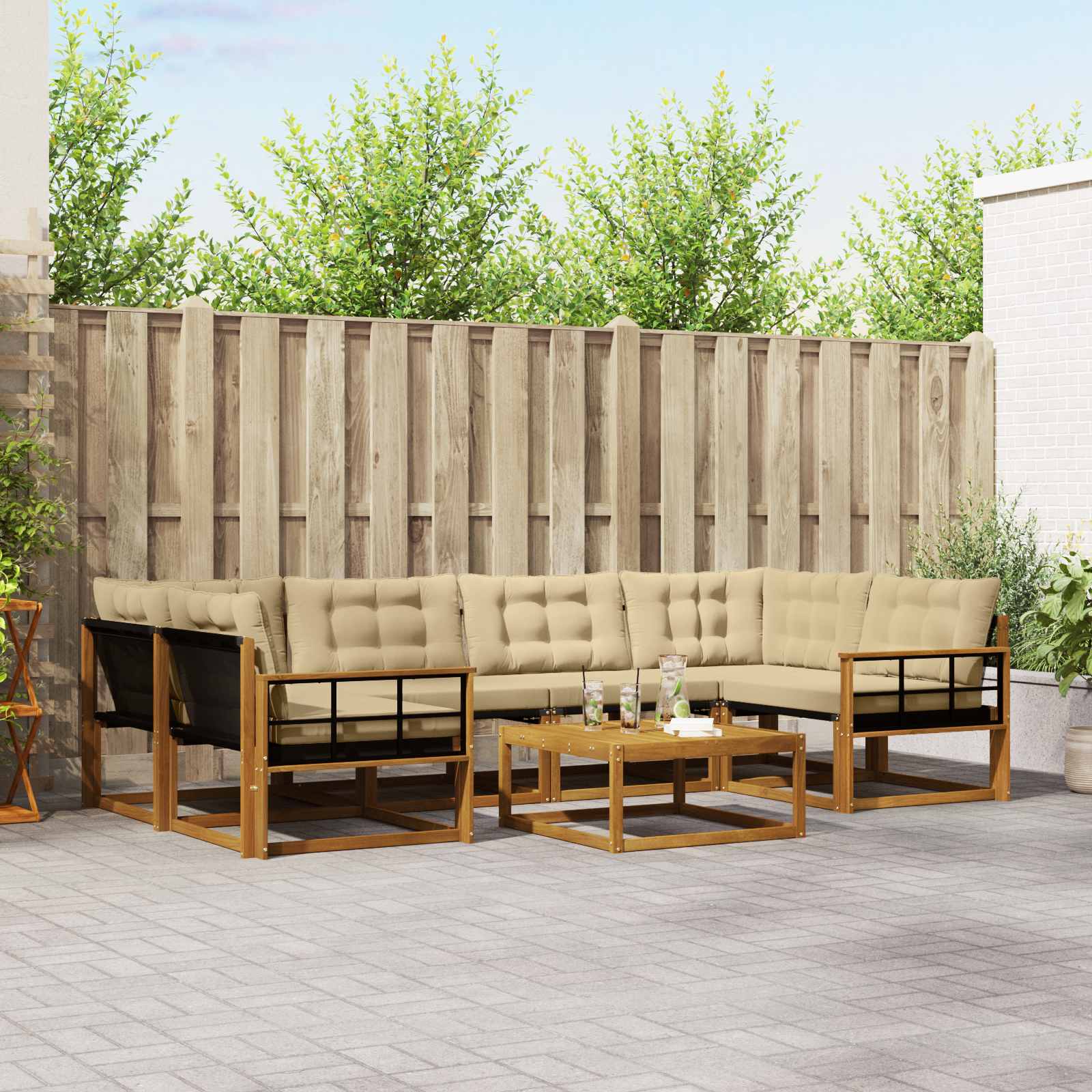 Set di divani da esterno con cuscino 7 pcs Naturale e Beige | homemem39