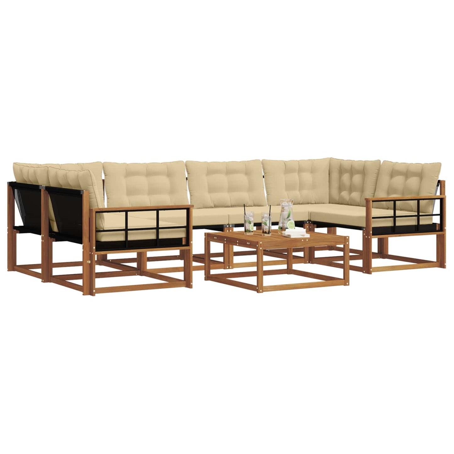 Set di divani da esterno con cuscino 7 pcs Naturale e Beige | homemem39