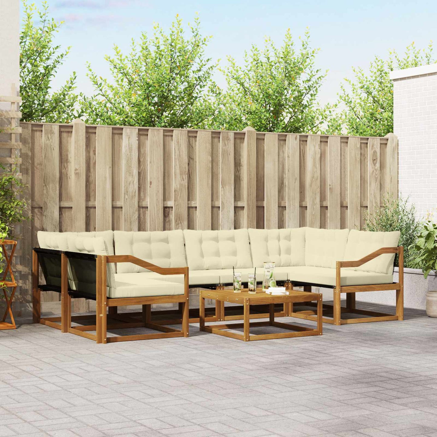 Set di divani da esterno con cuscino 7 pcs Naturale e Crema