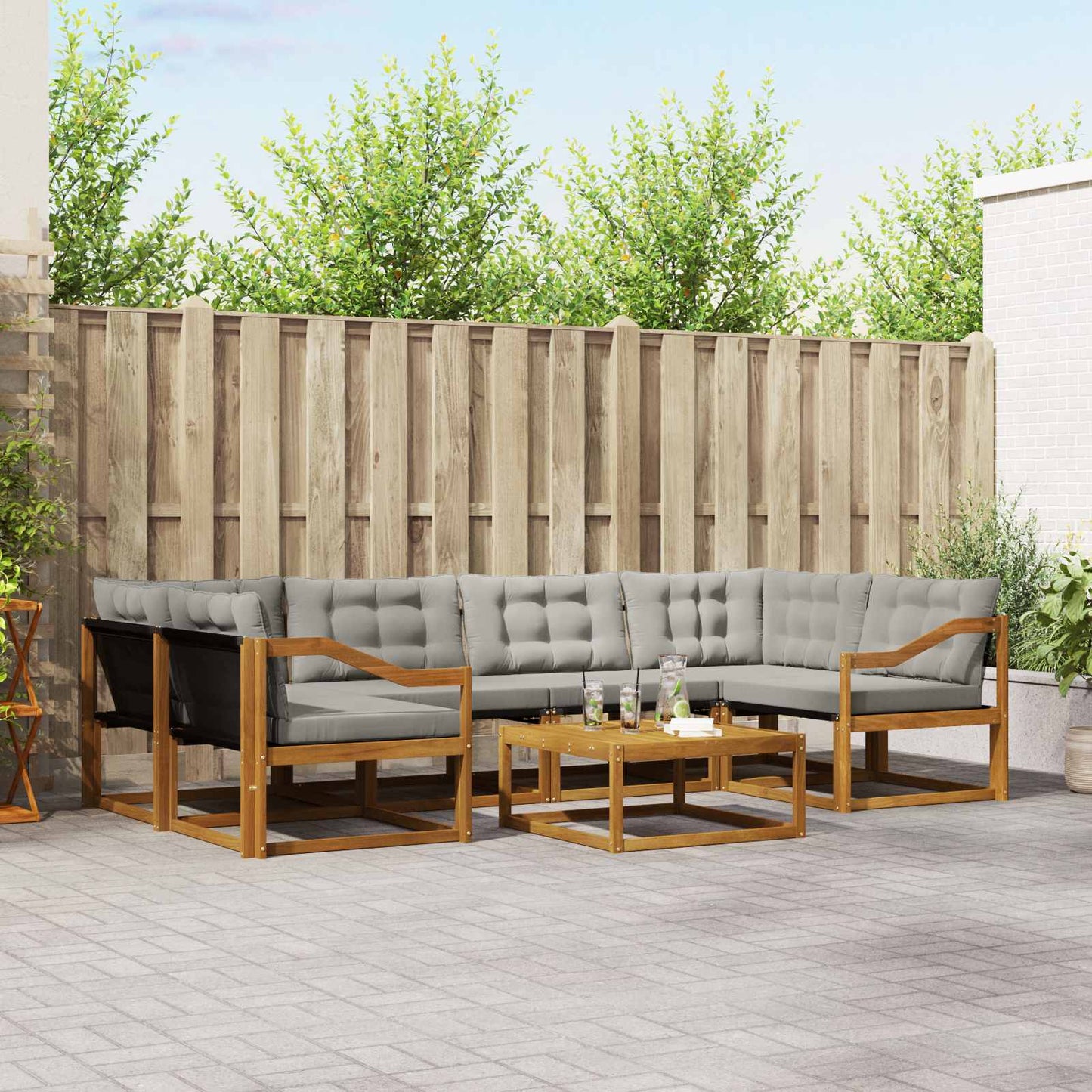 Set di divani da esterno 7 pcs Grigio Naturale e Chiaro