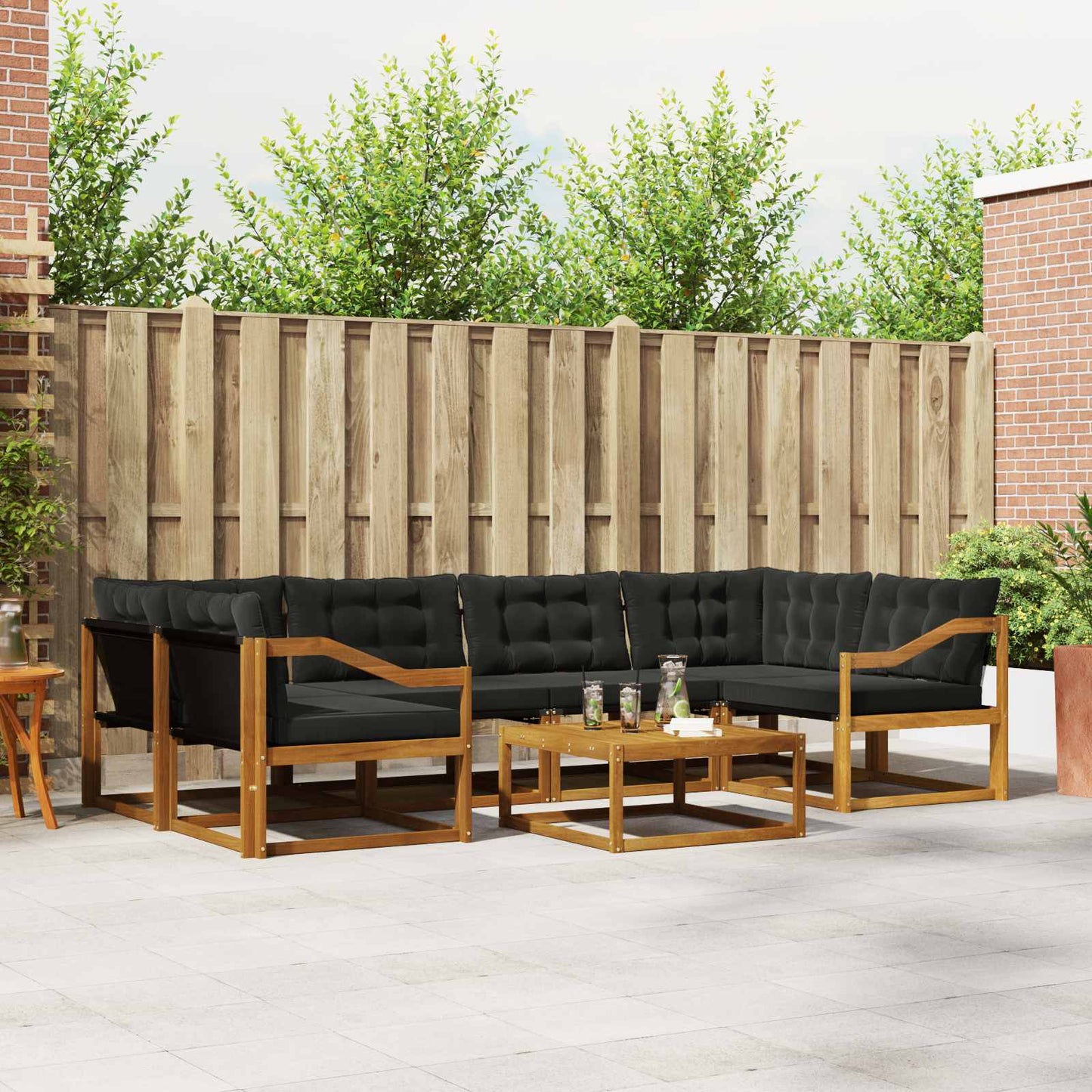 Set di divani da esterno con cuscino 7 pcs Naturale e Nero