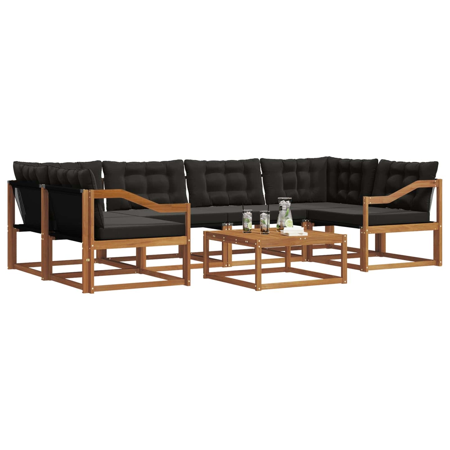 Set di divani da esterno con cuscino 7 pcs Naturale e Nero | homemem39