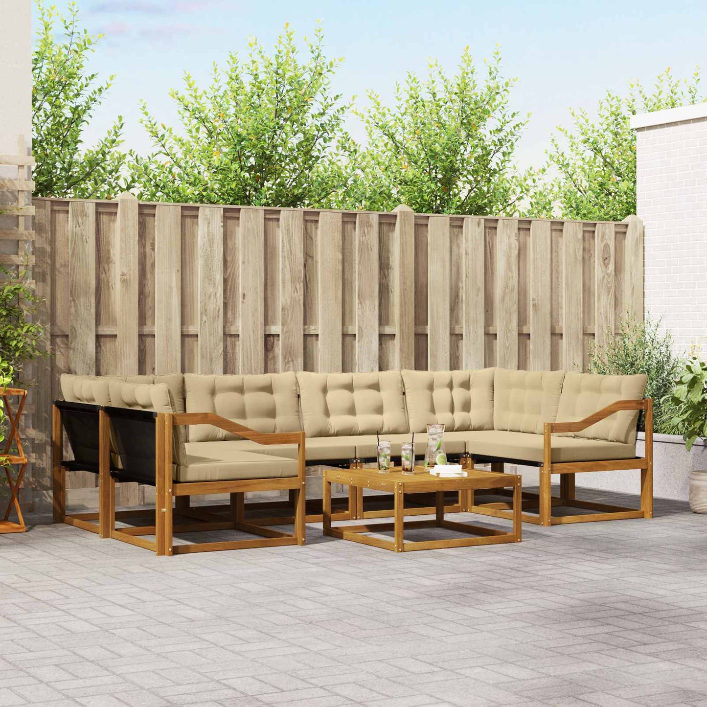 Set di divani da esterno con cuscino 7 pcs Naturale e Beige
