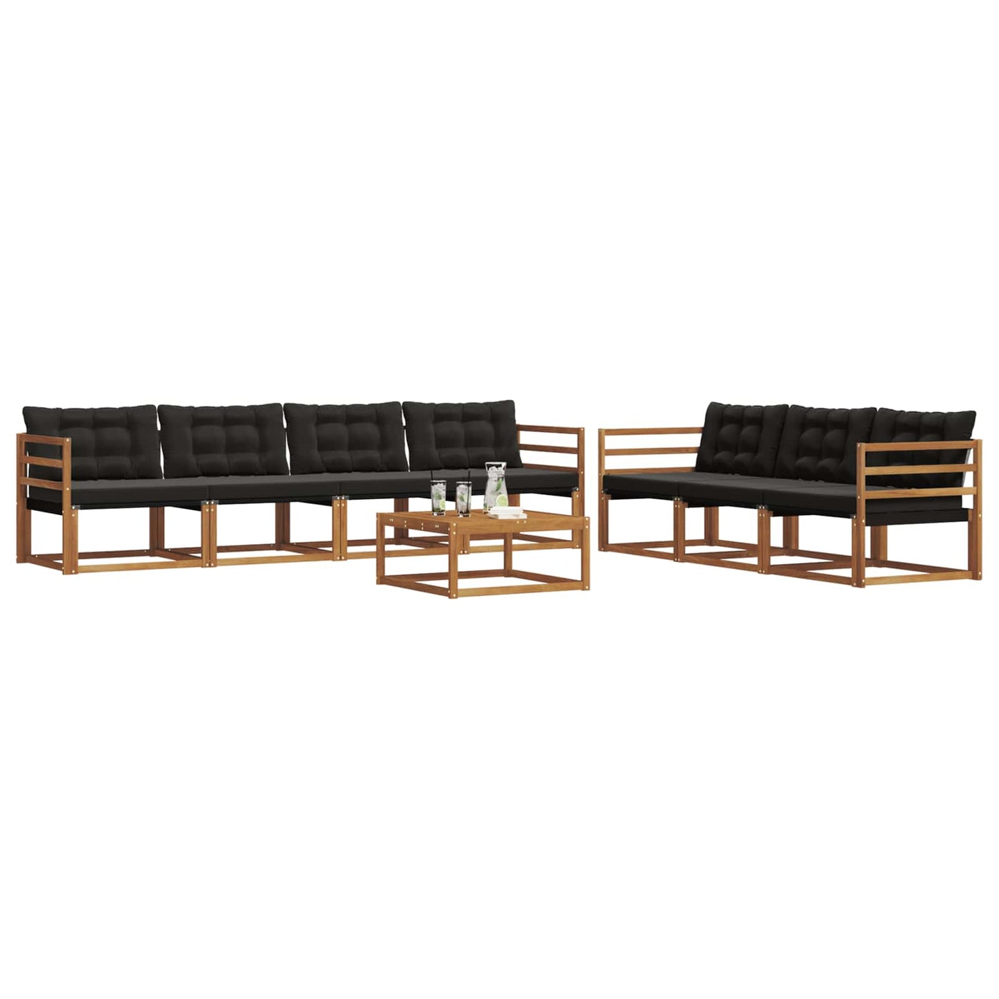 Set di divani da esterno con cuscino 8 pcs Naturale e Nero | homemem39